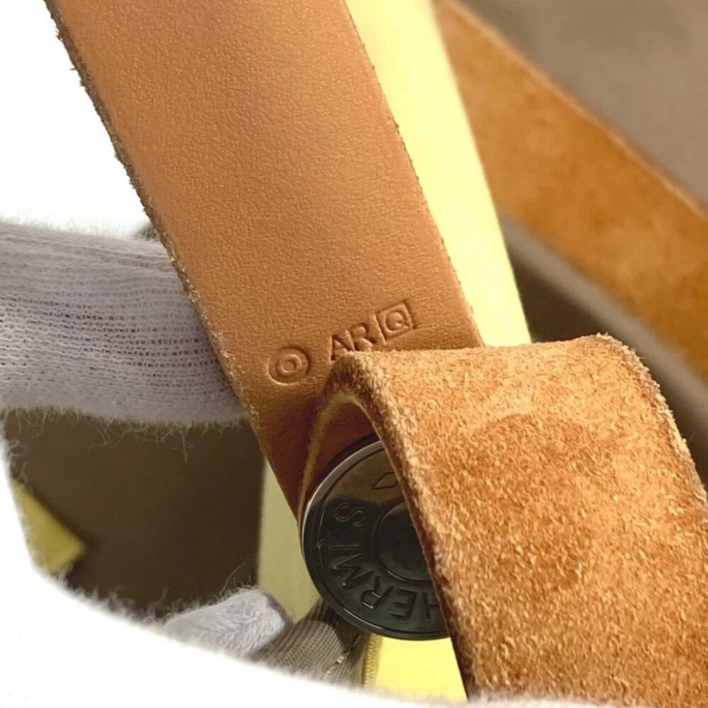 HERMES Bicolor Kabak Elan PM Shoulder Bag Tote Bag Leather/Canvas Beige/yellow - Picture 12 of 16